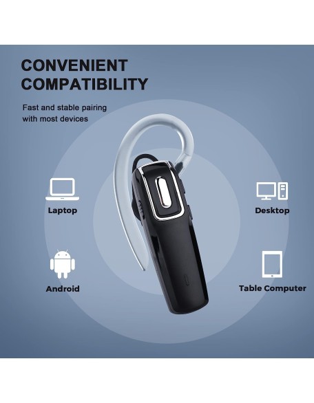 Wireless Headset, V5.0 Wireless Handsfree Earpiece with Microphone 14 Hrs Driving Headset 360 Hours Standby Time for iPhone Android Samsung Laptop Trucker Driver