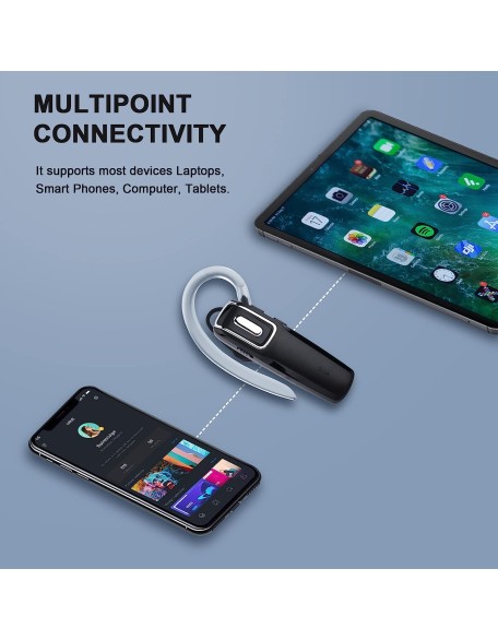 Wireless Headset, V5.0 Wireless Handsfree Earpiece with Microphone 14 Hrs Driving Headset 360 Hours Standby Time for iPhone Android Samsung Laptop Trucker Driver