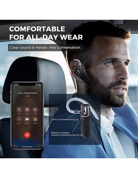 Wireless Headset, V5.0 Wireless Handsfree Earpiece with Microphone 14 Hrs Driving Headset 360 Hours Standby Time for iPhone Android Samsung Laptop Trucker Driver