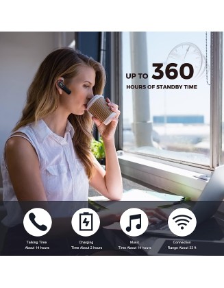 Wireless Headset, V5.0 Wireless Handsfree Earpiece with Microphone 14 Hrs Driving Headset 360 Hours Standby Time for iPhone Android Samsung Laptop Trucker Driver