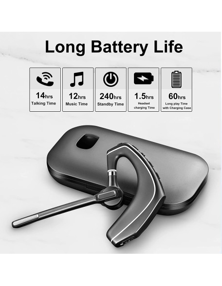 Bluetooth Headset V5.1, Wireless Headset for Computer with 500mAh Charging Case, Bluetooth Earpiece with Noise Canceling Mic for Driving and Office. (USB-A Bluetooth Adapter Included)
