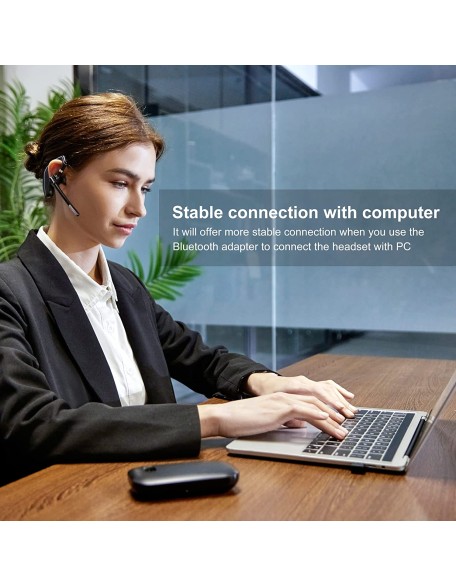 Bluetooth Headset V5.1, Wireless Headset for Computer with 500mAh Charging Case, Bluetooth Earpiece with Noise Canceling Mic for Driving and Office. (USB-A Bluetooth Adapter Included)