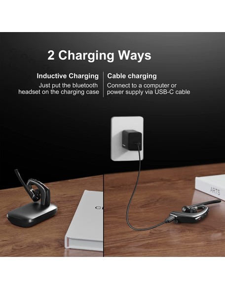 Bluetooth Headset V5.1, Wireless Headset for Computer with 500mAh Charging Case, Bluetooth Earpiece with Noise Canceling Mic for Driving and Office. (USB-A Bluetooth Adapter Included)