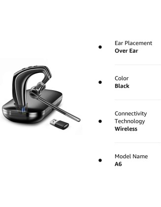 Bluetooth Headset V5.1, Wireless Headset for Computer with 500mAh Charging Case, Bluetooth Earpiece with Noise Canceling Mic for Driving and Office. (USB-A Bluetooth Adapter Included)