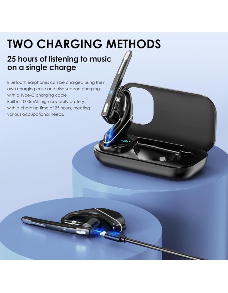 Bluetooth Headset V5.3, Wireless Earpiece with 1000mAh Charging Case, 96H Talktime, Hands Free Noise Canceling Headphones with Dual-Mic for Computer Cell Phones Trucker Home Office Work