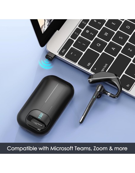Bluetooth Headset V5.3, Wireless Earpiece with 1000mAh Charging Case, 96H Talktime, Hands Free Noise Canceling Headphones with Dual-Mic for Computer Cell Phones Trucker Home Office Work