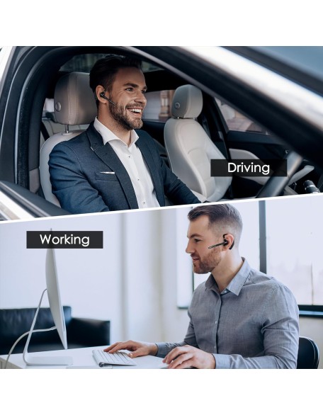 Bluetooth Headset V5.3, Wireless Earpiece with 1000mAh Charging Case, 96H Talktime, Hands Free Noise Canceling Headphones with Dual-Mic for Computer Cell Phones Trucker Home Office Work