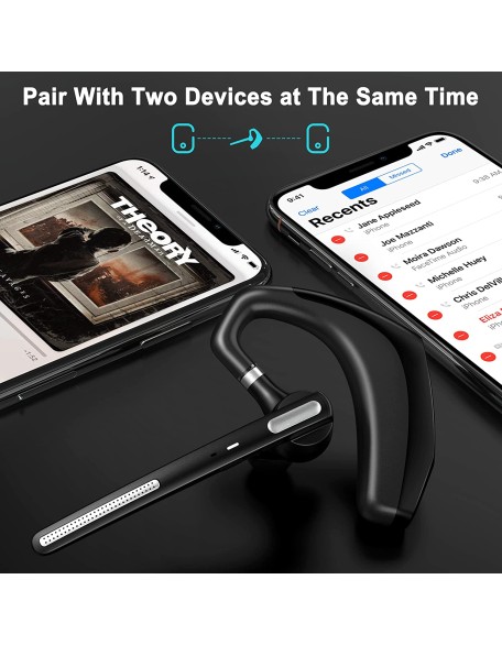 Bluetooth Headset, V5.1 Wireless Headset with Noise Canceling Microphone, 110 Hours Work time Bluetooth Earpiece with 500mAh Battery, Compatible with Cell Phones and PC