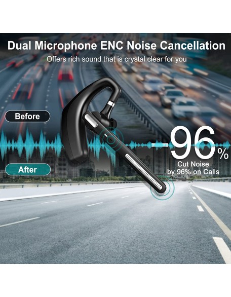 Bluetooth Headset, V5.1 Wireless Headset with Noise Canceling Microphone, 110 Hours Work time Bluetooth Earpiece with 500mAh Battery, Compatible with Cell Phones and PC