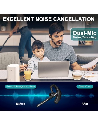 Bluetooth Headset, V5.1 Wireless Headset with Noise Canceling Microphone, 110 Hours Work time Bluetooth Earpiece with 500mAh Battery, Compatible with Cell Phones and PC
