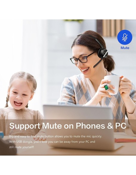 Bluetooth Headset, Wireless Headset with Microphone for PC, V5.2 Computer Headset with Noise Cancelling Mic, USB Dongle, Charging Base & Mute Button for Work, Cell Phones, Computer
