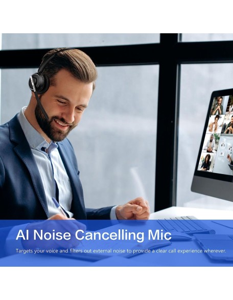 Bluetooth Headset, Wireless Headset with Microphone for PC, V5.2 Computer Headset with Noise Cancelling Mic, USB Dongle, Charging Base & Mute Button for Work, Cell Phones, Computer