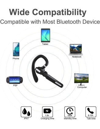 Bluetooth Headset, Wireless Earpiece with Noise Cancelling Microphone for Driving, Single Ear Headphones for Cell Phones, Computer, PC, Long Hours Talking Time for Driving, Online Meetings