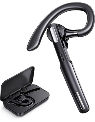 Bluetooth Headset, Wireless Earpiece with Noise Cancelling Microphone for Driving, Single Ear Headphones for Cell Phones, Computer, PC, Long Hours Talking Time for Driving, Online Meetings