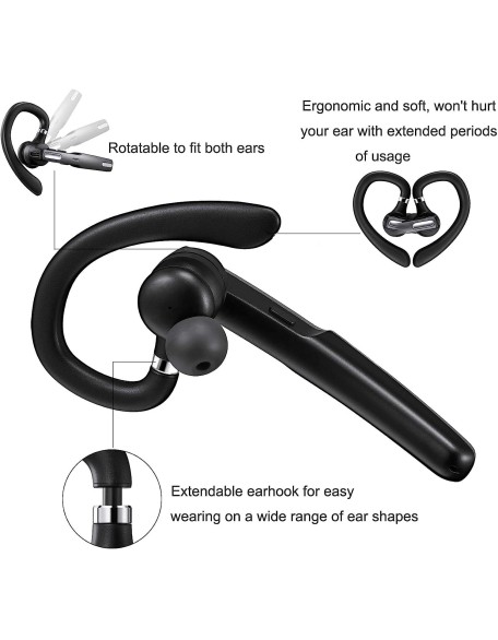 Bluetooth Headset, Wireless Bluetooth Earpiece V5.0 Hands-Free Earphones with Built-in Mic for Driving/Business/Office, Compatible with iPhone and Android 