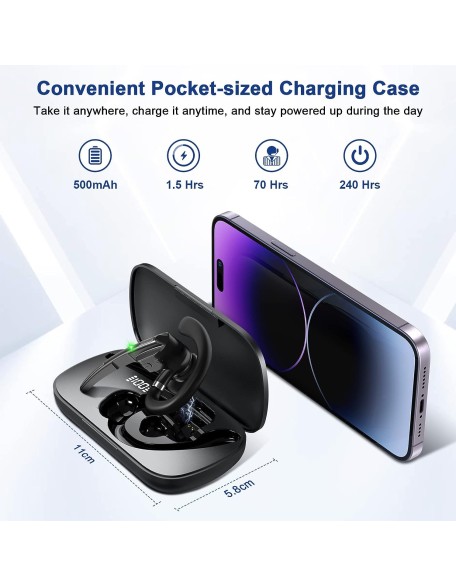 Bluetooth Headset V5.1, Wireless Headset with Battery Display Charging Case, Bluetooth Earpiece with Noise Canceling Mic for Driving, Office, Business, Compatible with Cell Phone and PC