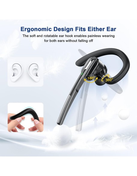 Bluetooth Headset V5.1, Wireless Headset with Battery Display Charging Case, Bluetooth Earpiece with Noise Canceling Mic for Driving, Office, Business, Compatible with Cell Phone and PC