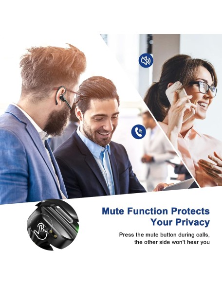 Bluetooth Headset V5.1, Wireless Headset with Battery Display Charging Case, Bluetooth Earpiece with Noise Canceling Mic for Driving, Office, Business, Compatible with Cell Phone and PC