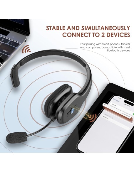 Bluetooth Headset, Trucker Bluetooth Headset with Microphone, 60 Hours Working Time Wireless on-Ear Headset for Computer Cell Phone Trucker Home Office Work