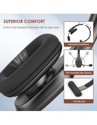 Bluetooth Headset, Trucker Bluetooth Headset with Microphone, 60 Hours Working Time Wireless on-Ear Headset for Computer Cell Phone Trucker Home Office Work