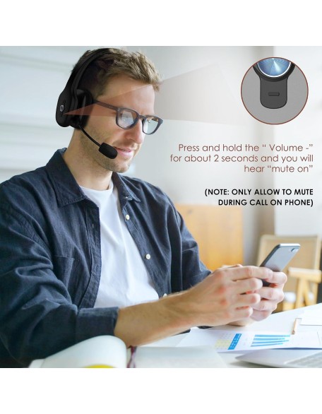 Bluetooth Headset, Trucker Bluetooth Headset with Microphone, 60 Hours Working Time Wireless on-Ear Headset for Computer Cell Phone Trucker Home Office Work