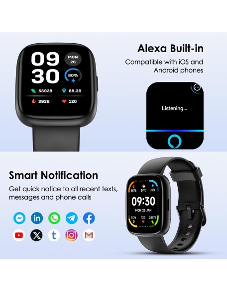 DECHOYECHO Smart Watch, 1.83" Touch Screen Smartwatch with Alexa Built-in IP68 Waterproof, Pedometer,Fitness Tracker with 100 Sports Modes Sleep Monitor for Men and Women