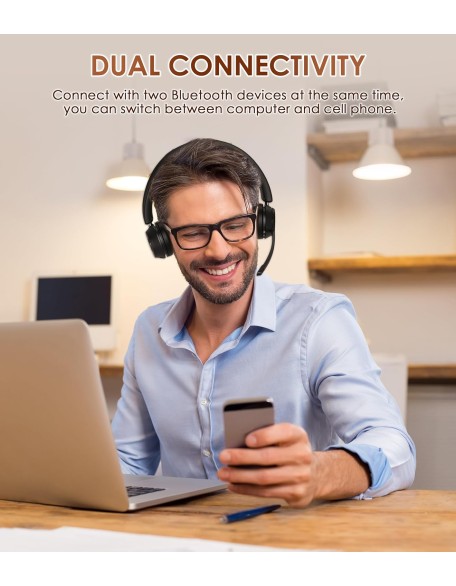 Wireless Headset, Bluetooth Headset with Noise Cancelling Microphone, Best Headset with Mic Mute & USB Dongle for PC/Computer/Laptop/Cell Phones/Remote Work/Call Center