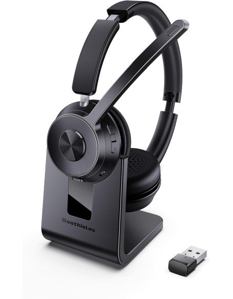 Wireless Headset, Bluetooth Headset with Noise Cancelling Microphone, Best Headset with Mic Mute & USB Dongle for PC/Computer/Laptop/Cell Phones/Remote Work/Call Center