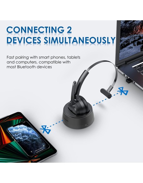 Bluetooth Headset, Wireless Headset with Upgraded Microphone AI Noise Canceling, On Ear Bluetooth Headset with USB Dongle for Office Call Center Skype Zoom Meeting Online Class Trucker