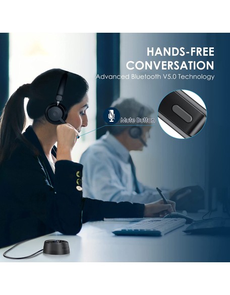 Bluetooth Headset, Wireless Headset with Upgraded Microphone AI Noise Canceling, On Ear Bluetooth Headset with USB Dongle for Office Call Center Skype Zoom Meeting Online Class Trucker