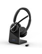 Bluetooth Headset, V5.2 Wireless Headset with AI Noise Cancellation Microphone, On Ear Headphones with Charging Base & Bluetooth Adapter, for Computer Home Office Call Center Zoom Skype