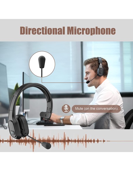 Trucker Bluetooth Headset V5.0, Wireless Headphone with Noise Canceling&Mute Microphone for Cell Phones, On Ear Bluetooth Headphone with Wireless&Wired Mode for Trucker, Home Office, Skype
