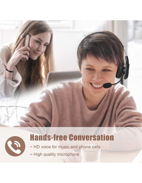 Trucker Bluetooth Headset V5.0, Wireless Headphone with Noise Canceling&Mute Microphone for Cell Phones, On Ear Bluetooth Headphone with Wireless&Wired Mode for Trucker, Home Office, Skype