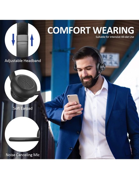 Bluetooth Headset V5.2, Wireless Headphones with Noise Cancelling Microphone, On Ear Wireless Headset for Cell Phones Laptop Computer