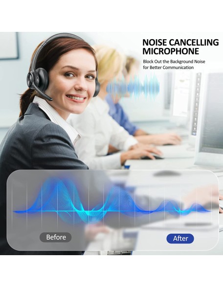 Bluetooth Headset V5.2, Wireless Headphones with Noise Cancelling Microphone, On Ear Wireless Headset for Cell Phones Laptop Computer