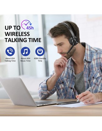 Bluetooth Headset V5.2, Wireless Headphones with Noise Cancelling Microphone, On Ear Wireless Headset for Cell Phones Laptop Computer