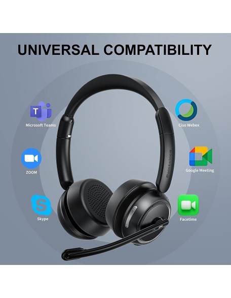 Bluetooth Headset with AI Noise Canceling Microphone, Stereo HiFi Bluetooth Headphones, Wireless Headset with USB Dongle for Computer Office Call Center Skype Zoom Meeting Trucker