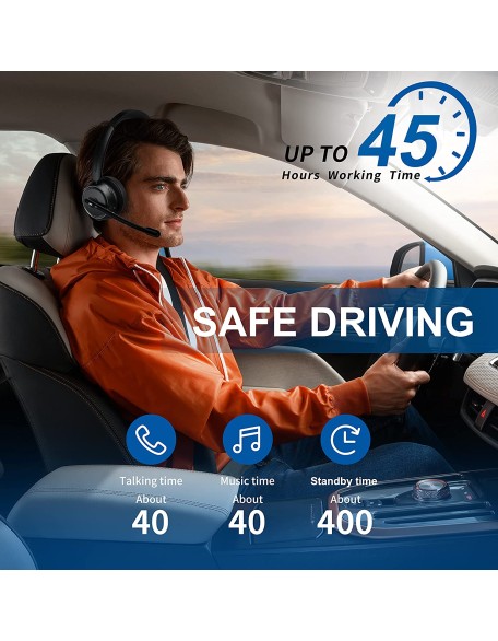 Bluetooth Headset with AI Noise Canceling Microphone, Stereo HiFi Bluetooth Headphones, Wireless Headset with USB Dongle for Computer Office Call Center Skype Zoom Meeting Trucker