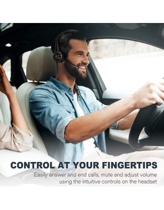 Trucker Bluetooth Angteela Headset with Microphone, Wireless Cell Phone Headset with Noise Canceling Mic Charging Base Mute Function for Home Office Call Center Skype