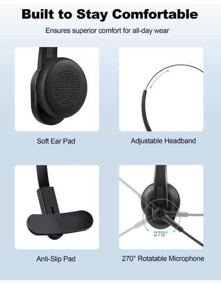 Bluetooth Headset, Bluetooth Trucker Headset with Upgraded Microphone Noise Canceling for Trucker, Hand Free Wireless Headset with Adapter for Office Meeting. Widely Compatible for Computer