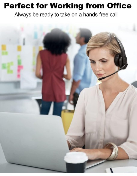 Bluetooth Headset, Bluetooth Trucker Headset with Upgraded Microphone Noise Canceling for Trucker, Hand Free Wireless Headset with Adapter for Office Meeting. Widely Compatible for Computer