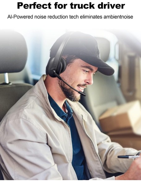 Bluetooth Headset, Bluetooth Trucker Headset with Upgraded Microphone Noise Canceling for Trucker, Hand Free Wireless Headset with Adapter for Office Meeting. Widely Compatible for Computer