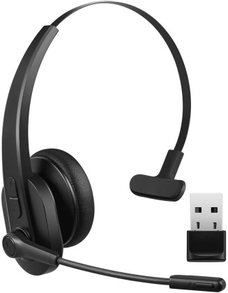 Bluetooth Headset, Bluetooth Trucker Headset with Upgraded Microphone Noise Canceling for Trucker, Hand Free Wireless Headset with Adapter for Office Meeting. Widely Compatible for Computer