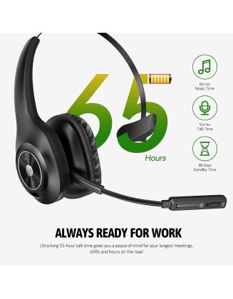Trucker Bluetooth Headset, Wireless Headset with Mic for PC, Bluetooth Headset with Microphone Noise Cancelling, Mute Button, 55H Talk Time, for Cell Phones, Computer, Truck Drivers
