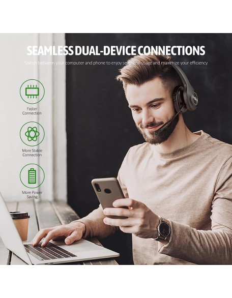 Trucker Bluetooth Headset, Wireless Headset with Mic for PC, Bluetooth Headset with Microphone Noise Cancelling, Mute Button, 55H Talk Time, for Cell Phones, Computer, Truck Drivers