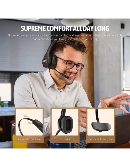 Trucker Bluetooth Headset, Wireless Headset with Mic for PC, Bluetooth Headset with Microphone Noise Cancelling, Mute Button, 55H Talk Time, for Cell Phones, Computer, Truck Drivers