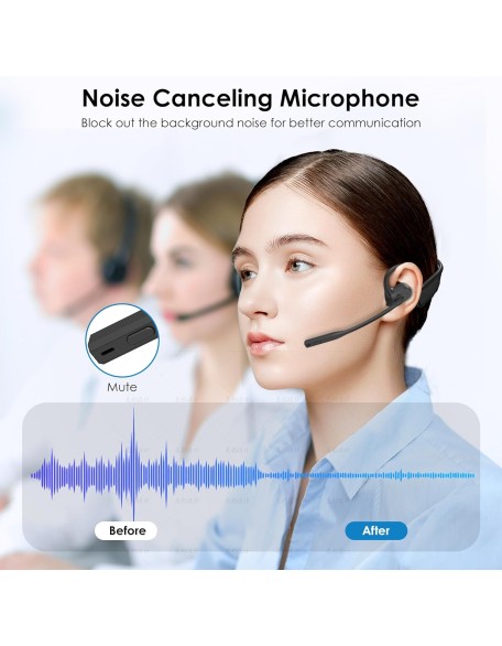 Open Ear Headphones with Mic, Bluetooth Headset with Microphone, Dual Connect Bluetooth 5.3 Headset with AI Noise Cancelling Mic & Mute Function, Wireless Headset for Work, Sports, Drive