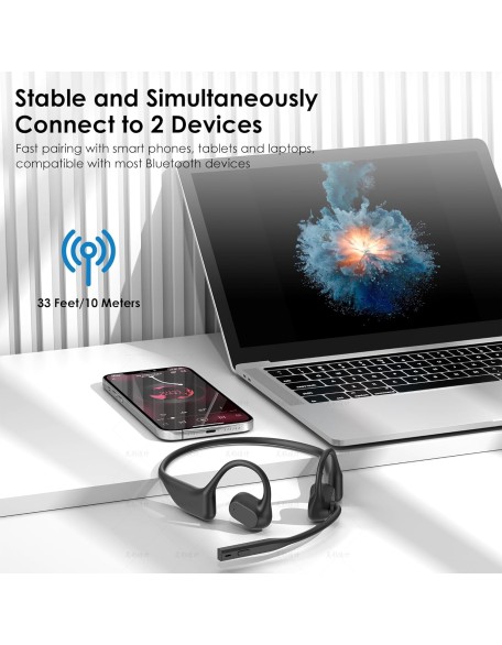 Open Ear Headphones with Mic, Bluetooth Headset with Microphone, Dual Connect Bluetooth 5.3 Headset with AI Noise Cancelling Mic & Mute Function, Wireless Headset for Work, Sports, Drive