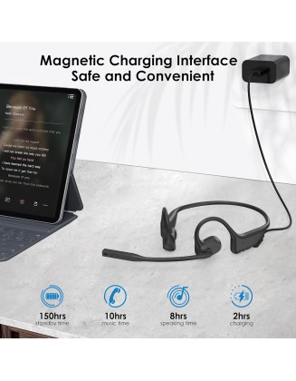Open Ear Headphones with Mic, Bluetooth Headset with Microphone, Dual Connect Bluetooth 5.3 Headset with AI Noise Cancelling Mic & Mute Function, Wireless Headset for Work, Sports, Drive