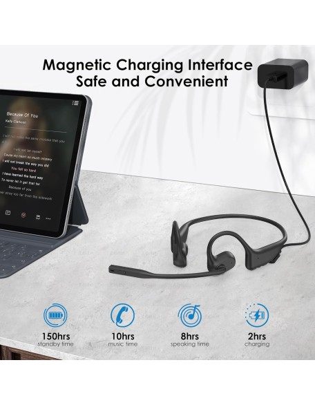 Open Ear Headphones with Mic, Bluetooth Headset with Microphone, Dual Connect Bluetooth 5.3 Headset with AI Noise Cancelling Mic & Mute Function, Wireless Headset for Work, Sports, Drive